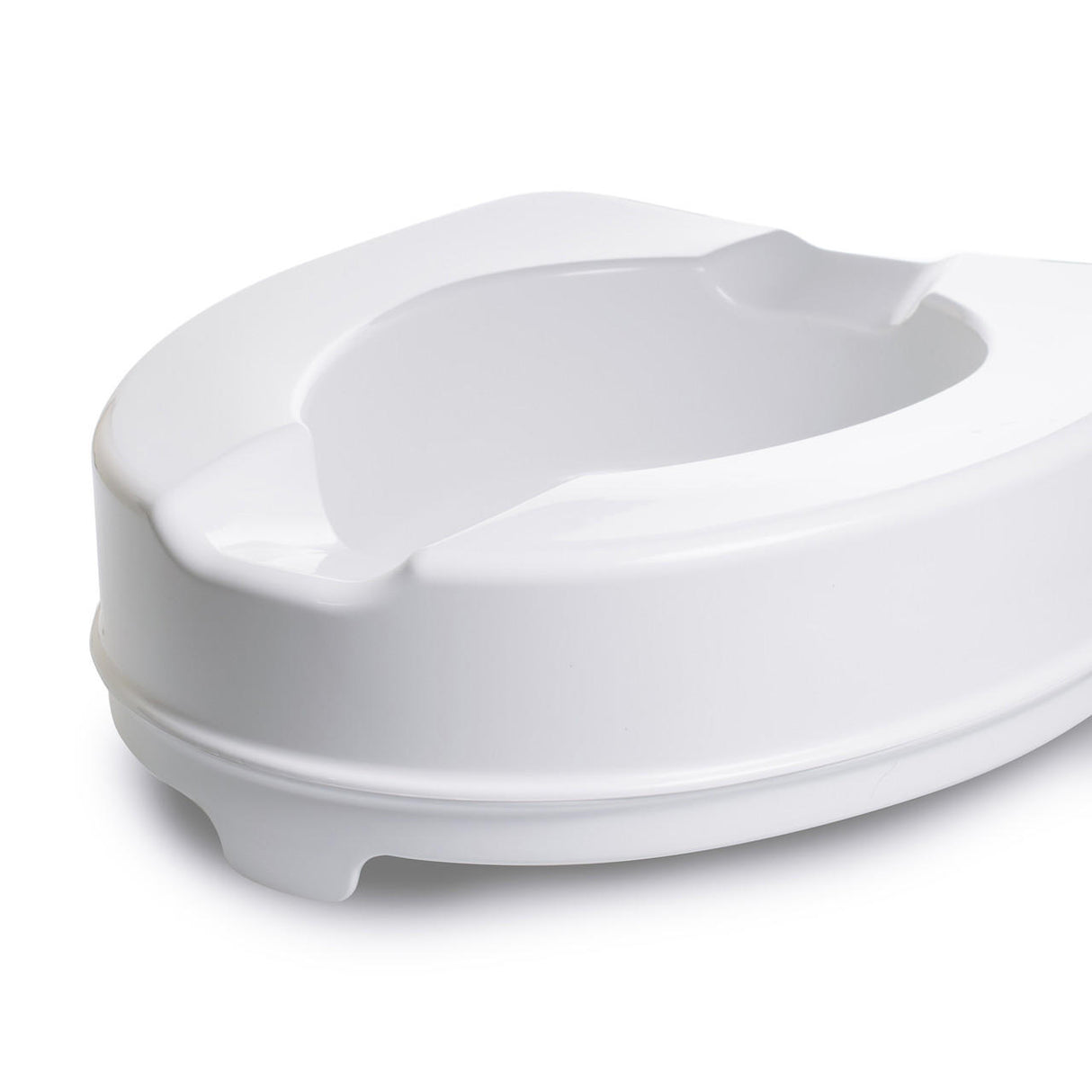The McKesson Heavy Duty Raised Toilet Seat is a white plastic, open-front seat that fits on standard toilets for added height and easier access, supporting up to 400 lbs.