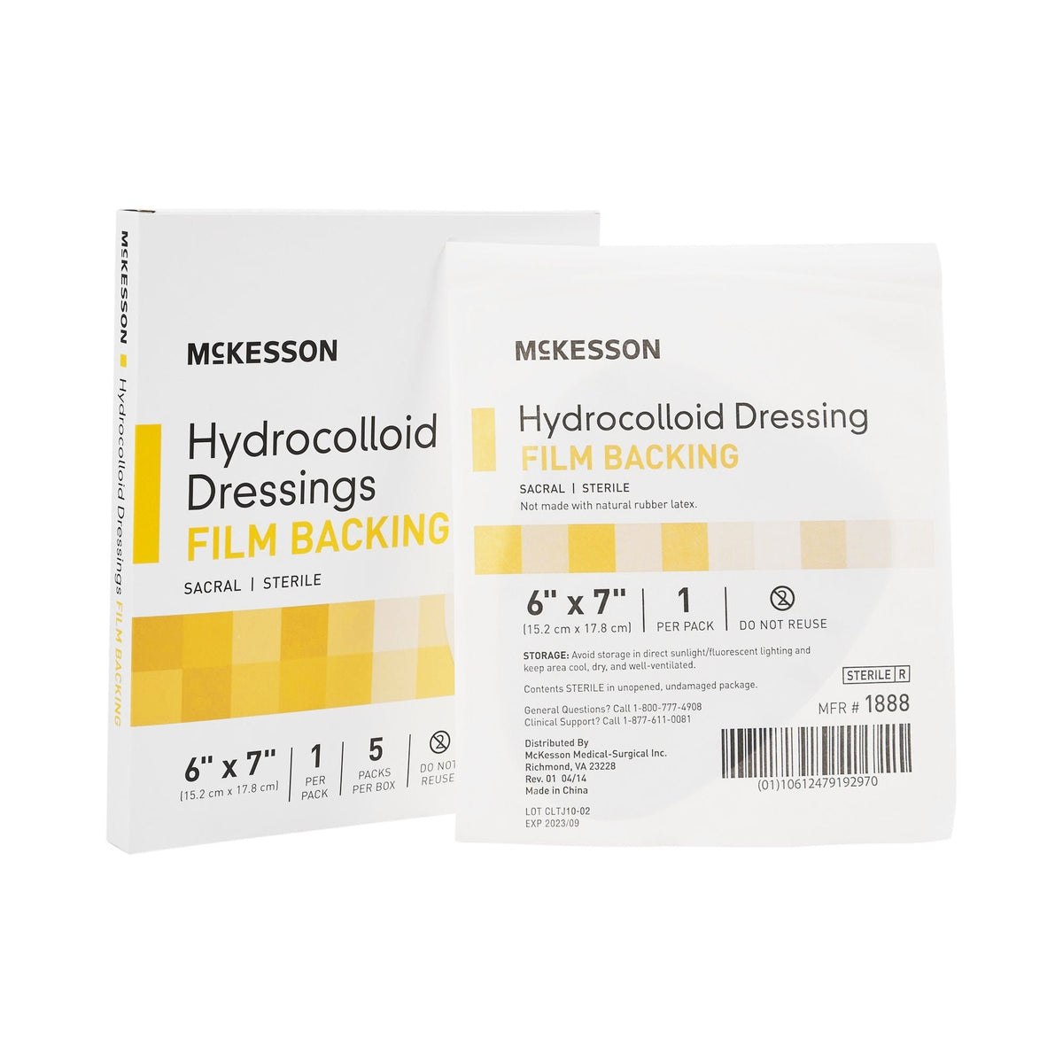 McKesson Hydrocolloid Dressing with Film Backing, Sterile, Sacral, 6" x 7" - 1888-Single - LL Medico