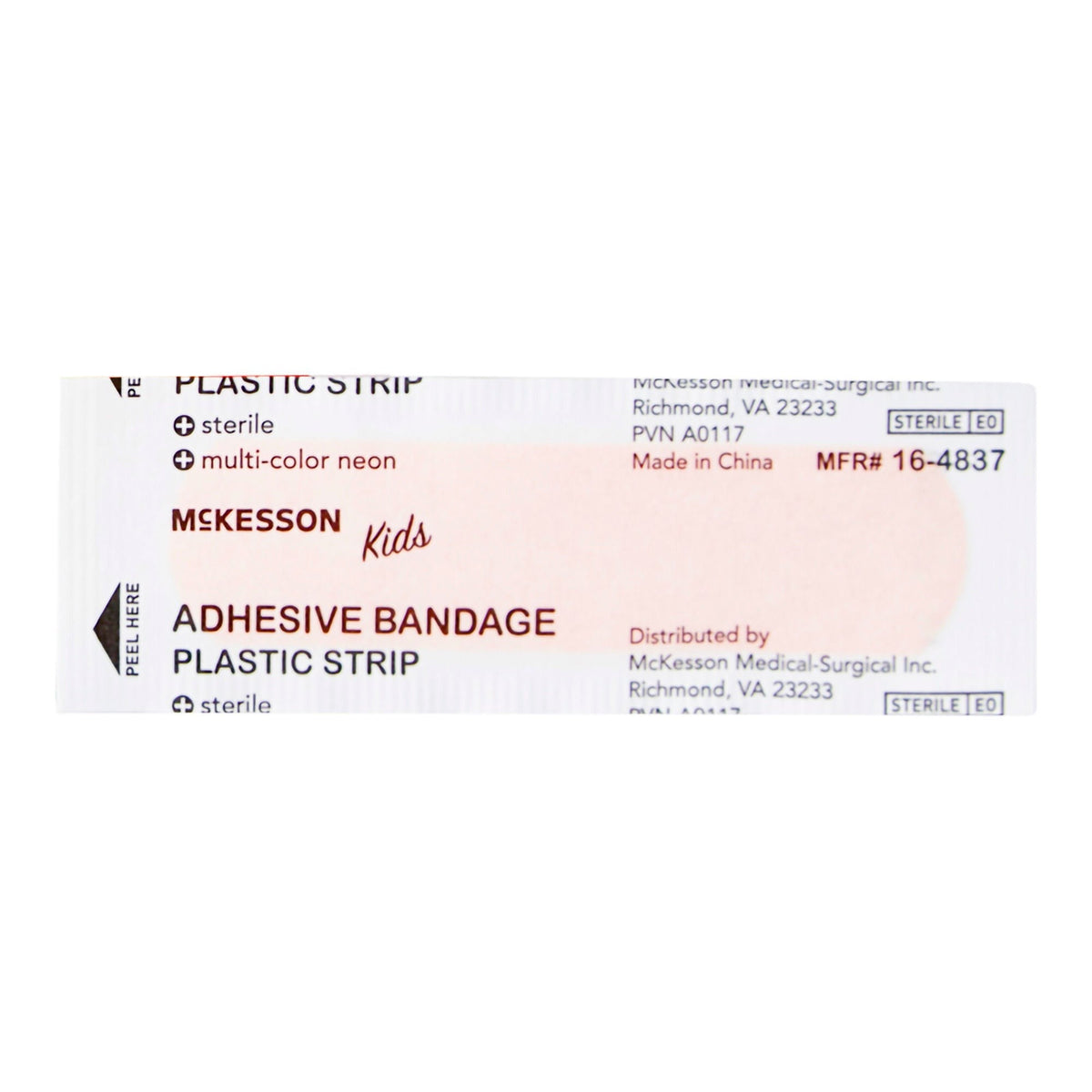 McKesson Kids Adhesive Bandages Plastic Strip, Sterile, Multi-Color Neon, 3/4 x 3 In - 16-4837-Box - LL Medico