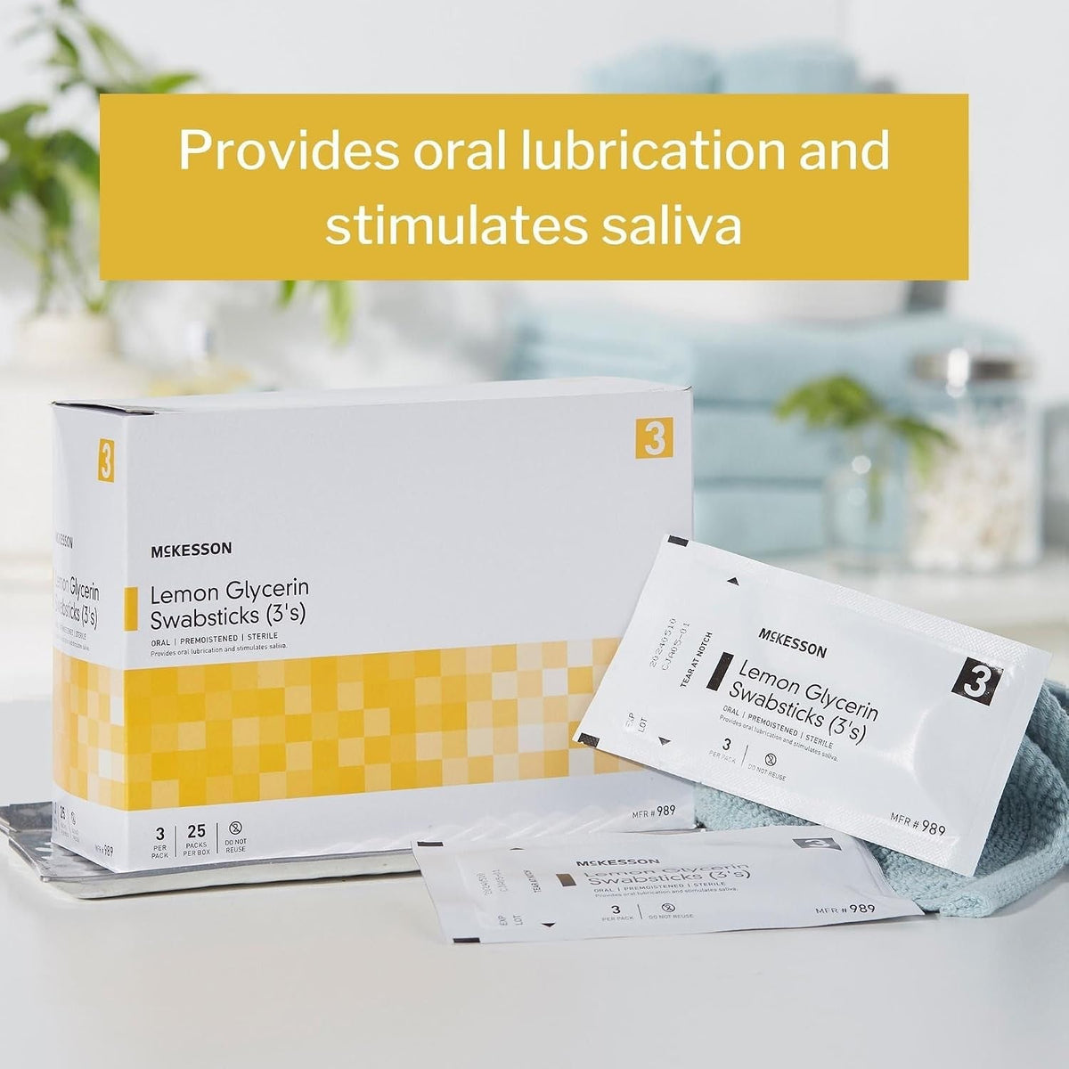 McKesson Lemon Glycerin Oral Swabsticks, Premoistened Sterile, 3 Per Pack - 989-Box - LL Medico