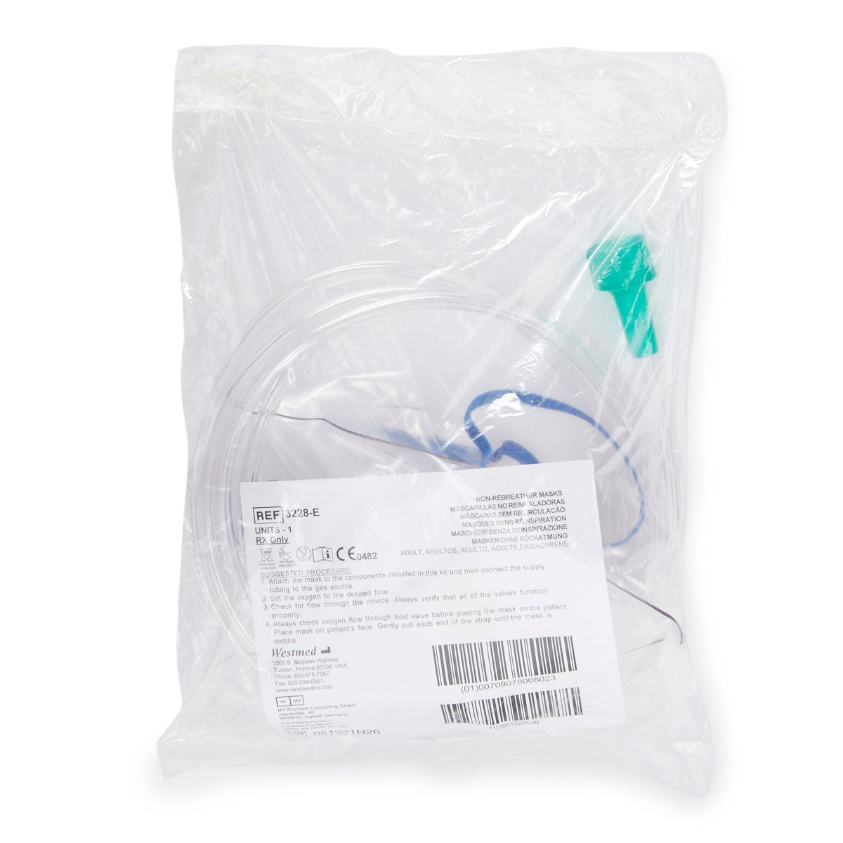 McKesson Non-Rebreather Oxygen Mask, Adult, One Size - 3228-E-Single - LL Medico