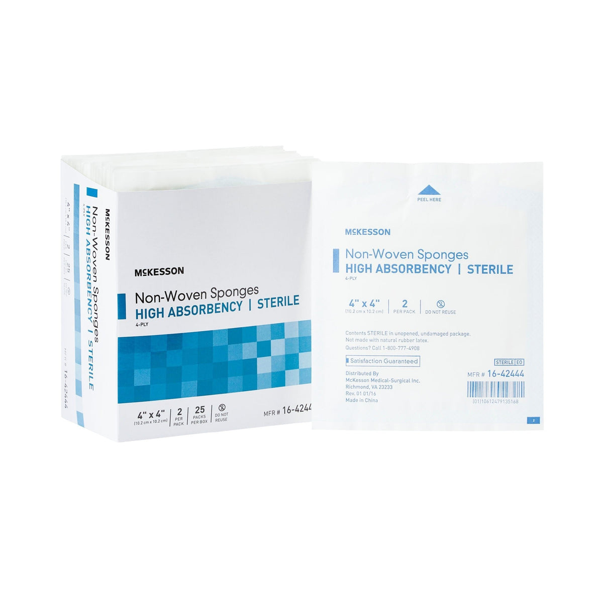 McKesson Non-Woven Sponges High Absorbency Sterile 4-Ply, 4" x 4" - 16-42444-Box - LL Medico