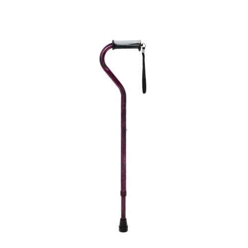 The McKesson Offset Cane, Aluminum, 30 to 39 Inch Height, stands upright against a white background. This lightweight cane features a curved handle, black wrist strap, and rubber tip. Brand: McKesson.