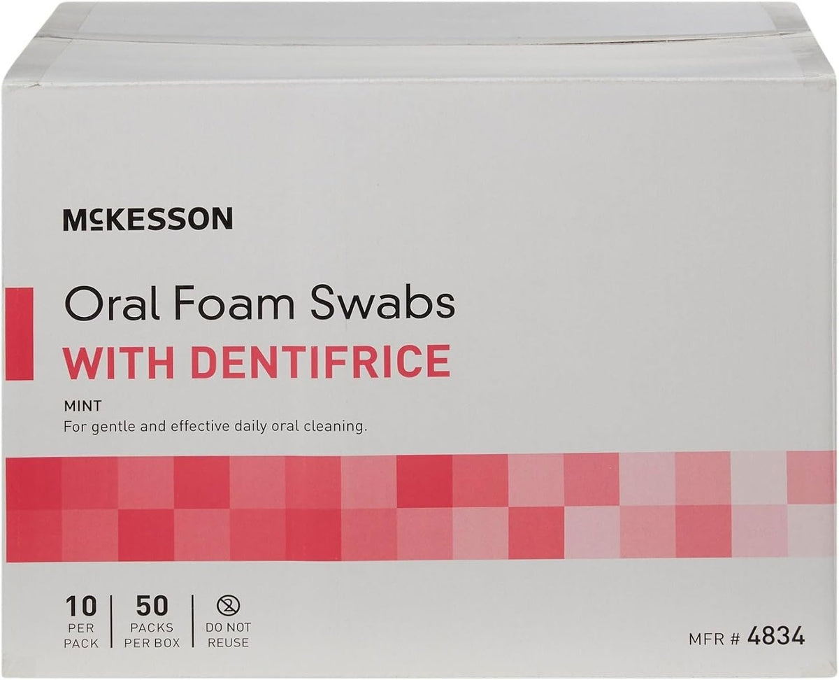McKesson Oral Foam Swabs with Dentifrice, Mint - 4834-Box - LL Medico