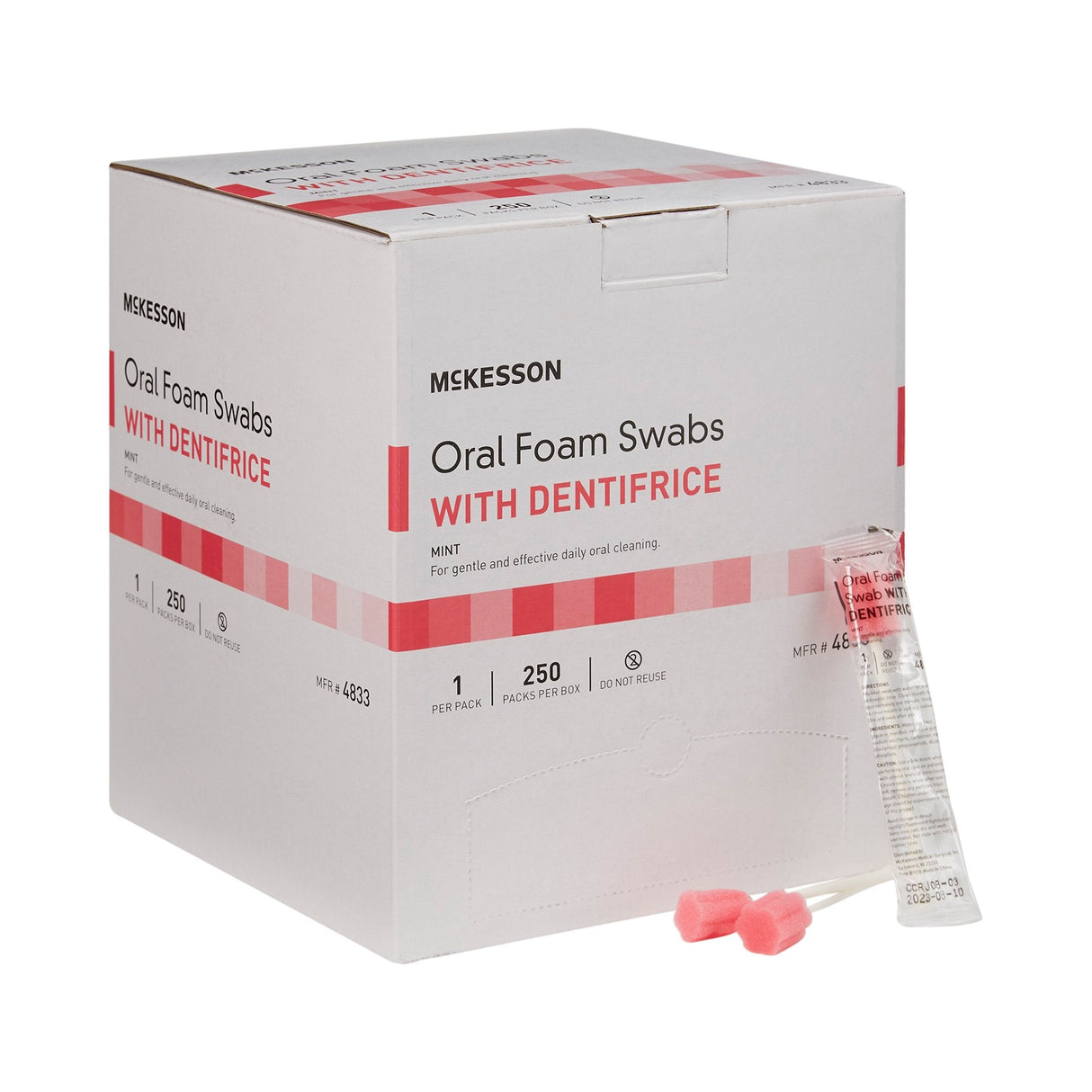 McKesson Oral Swabstick Foam Tip Dentifrice, 5 Inch, Mint, Pink - 4833-Single - LL Medico