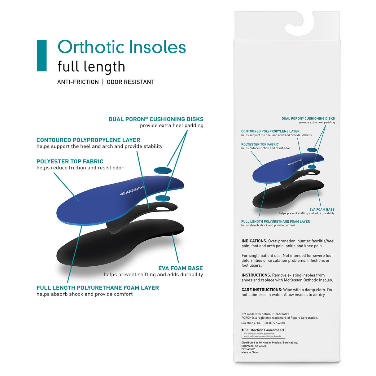 McKesson Orthotic Insoles Full Length, Size D - 16-1005-01D-Box - LL Medico