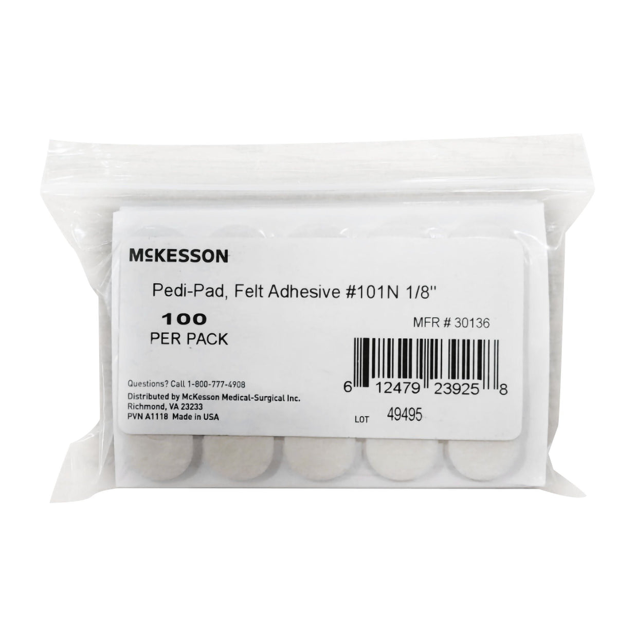 McKesson Pedi-Pad Felt Adhesive Pad 101N 1/8", 100 Per Pack - 30136-Pack - LL Medico