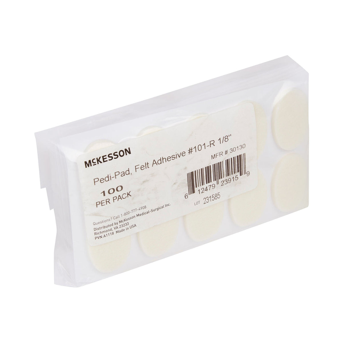 McKesson Pedi-Pad Felt Adhesive Pad 1/8", 100 Per Pack - 30130-Pack - LL Medico