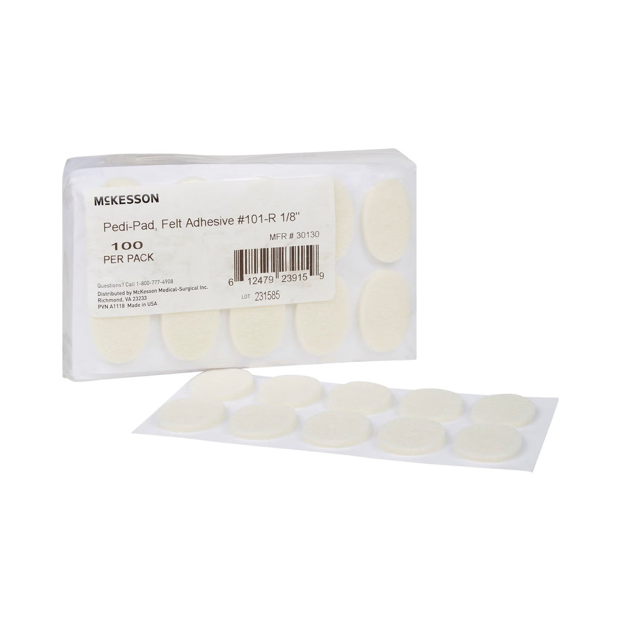 McKesson Pedi-Pad Felt Adhesive Pad 1/8", 100 Per Pack - 30130-Pack - LL Medico