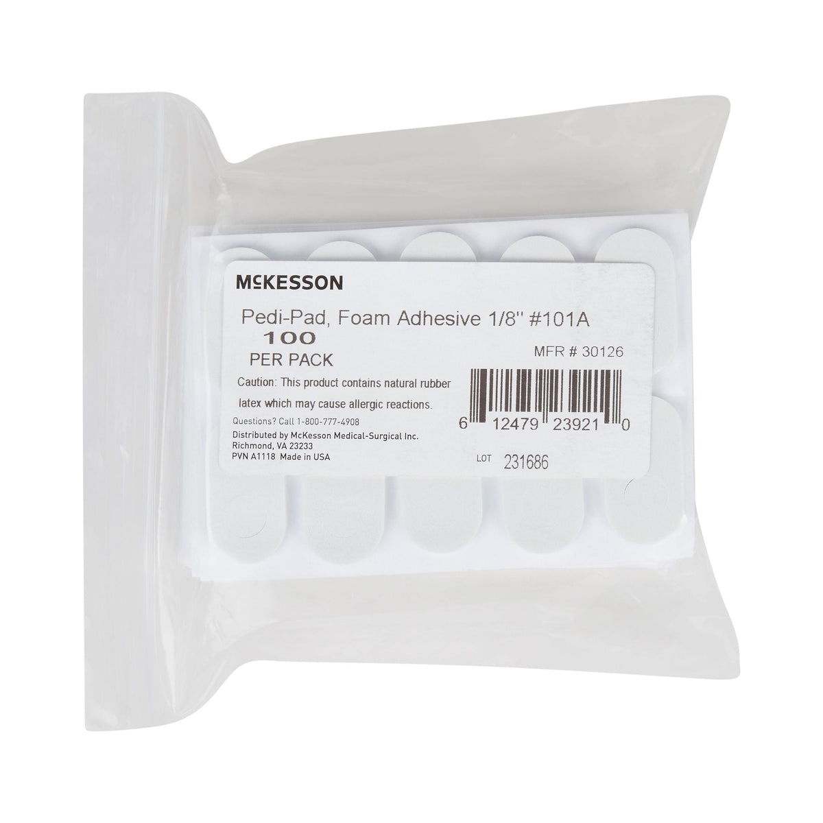 McKesson Pedi-Pad Foam Adhesive Protective Pad, 1/8" - MCK30126-Pack - LL Medico