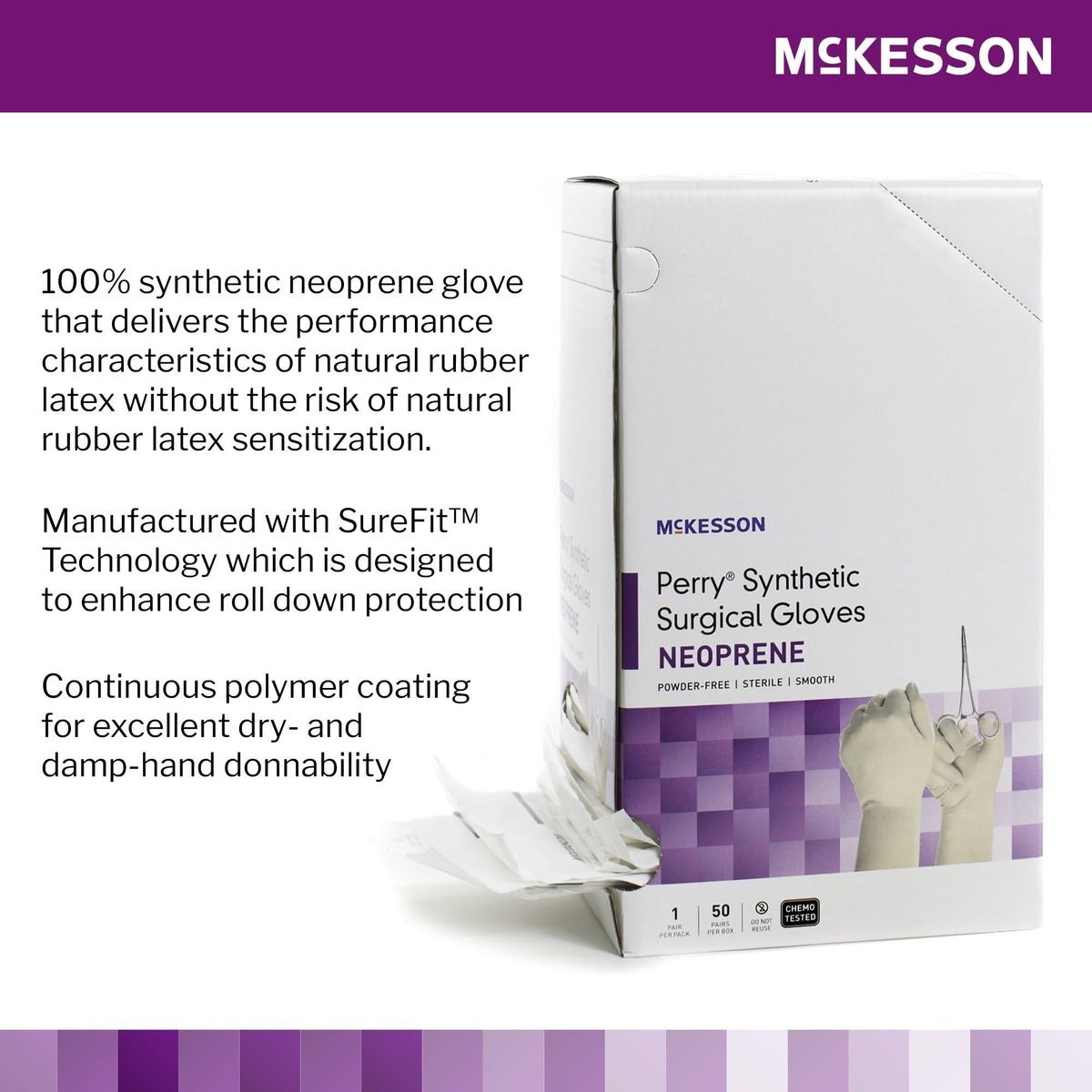 McKesson Perry Synthetic Surgical Gloves, Powder-Free, Sterile Neoprene - 20-2555N-Box - LL Medico