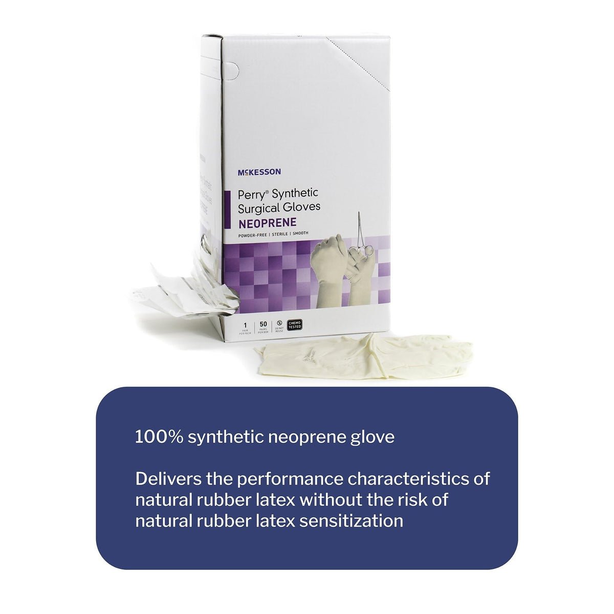 McKesson Perry Synthetic Surgical Gloves, Powder-Free, Sterile Neoprene - 20-2555N-Box - LL Medico