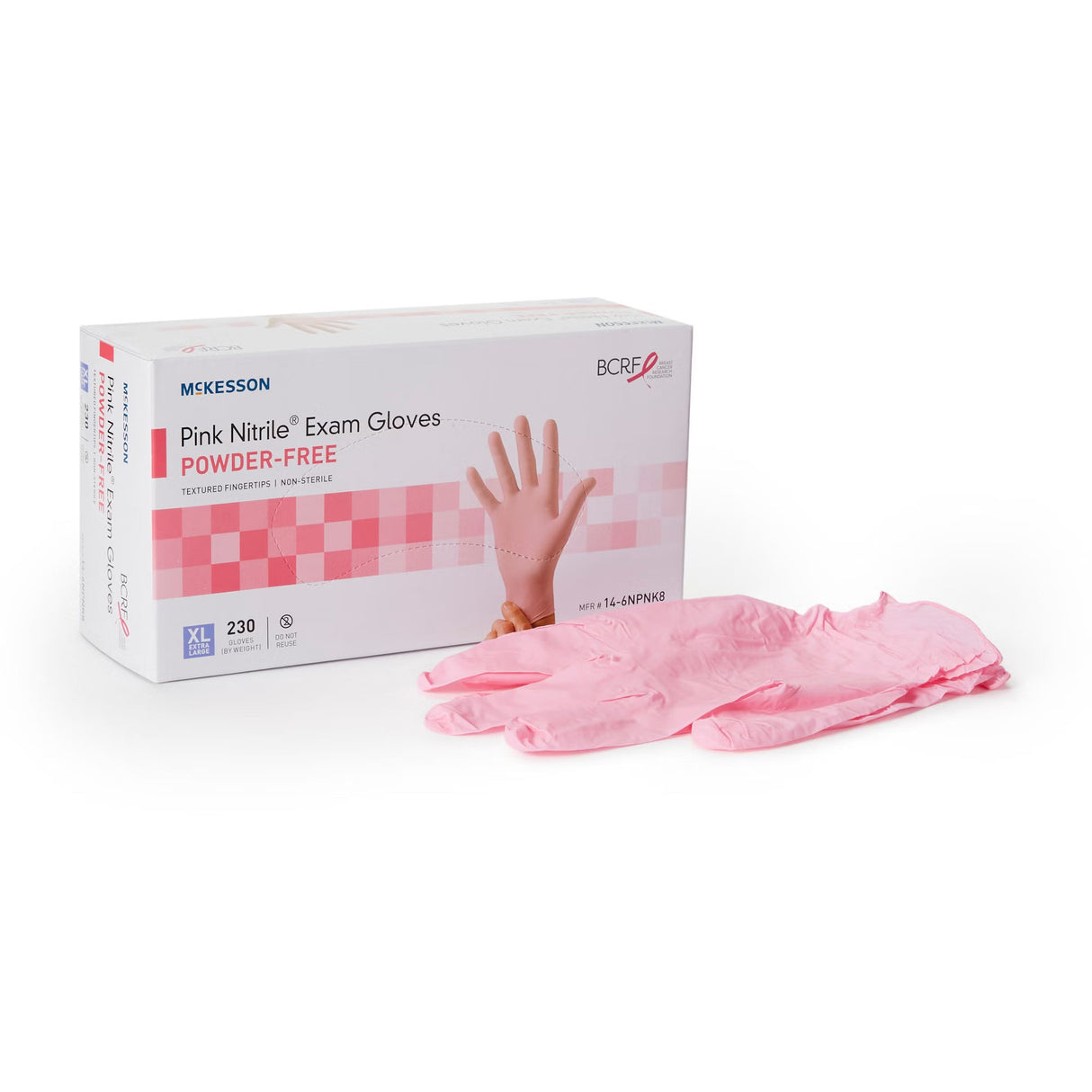 McKesson Pink Nitrile Exam Gloves, Powder-Free, Extra Large, Box of 230 - 14-6NPNK8-Box - LL Medico