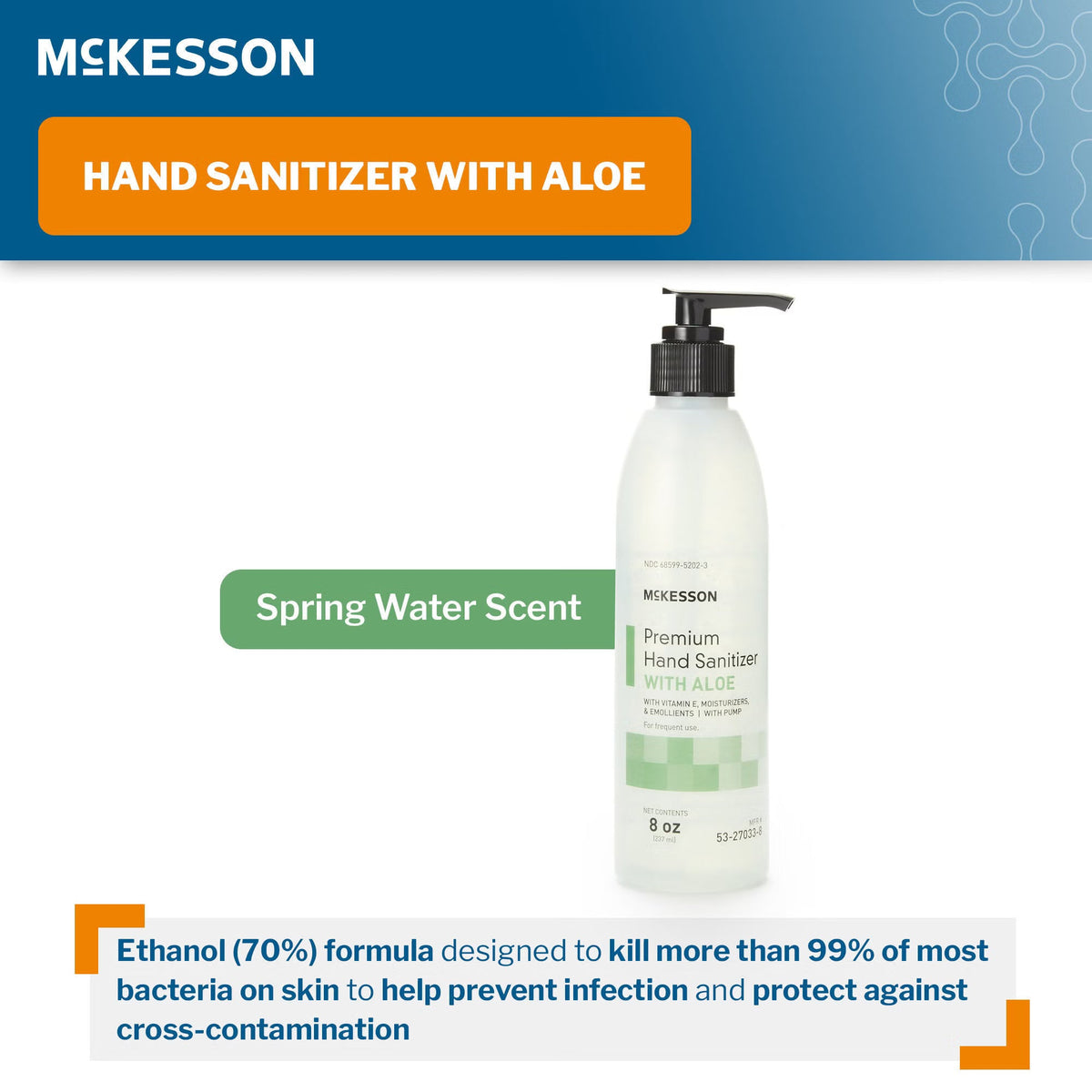 McKesson Premium Hand Sanitizer with Aloe Gel, Pump Bottle, 8 oz - 53-27033-8-Single - LL Medico