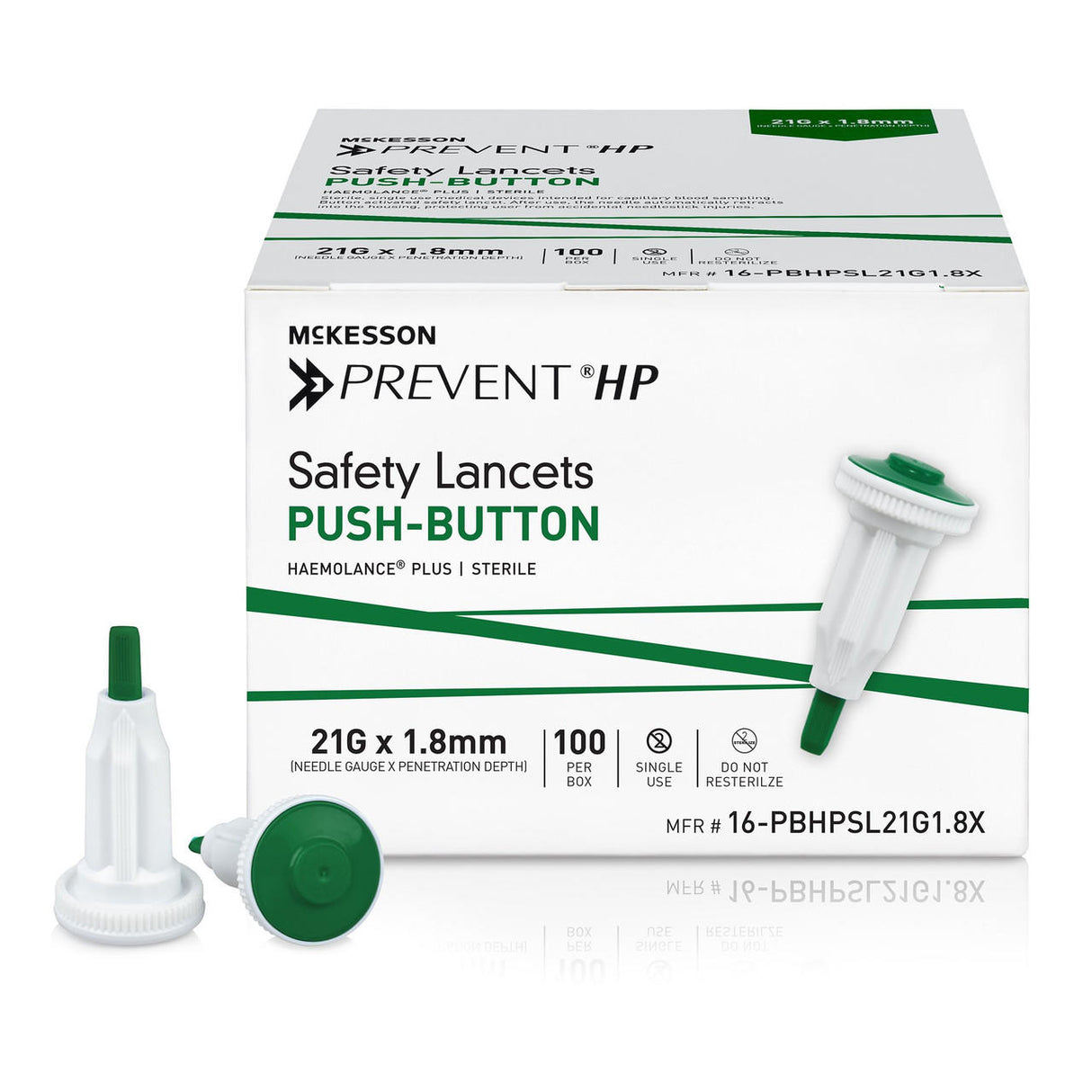 McKesson Prevent Safety Lancet Fixed Depth Lancet Needle, Push Button, 100 ct - 16-PBHPSL28G1.0 - LL Medico