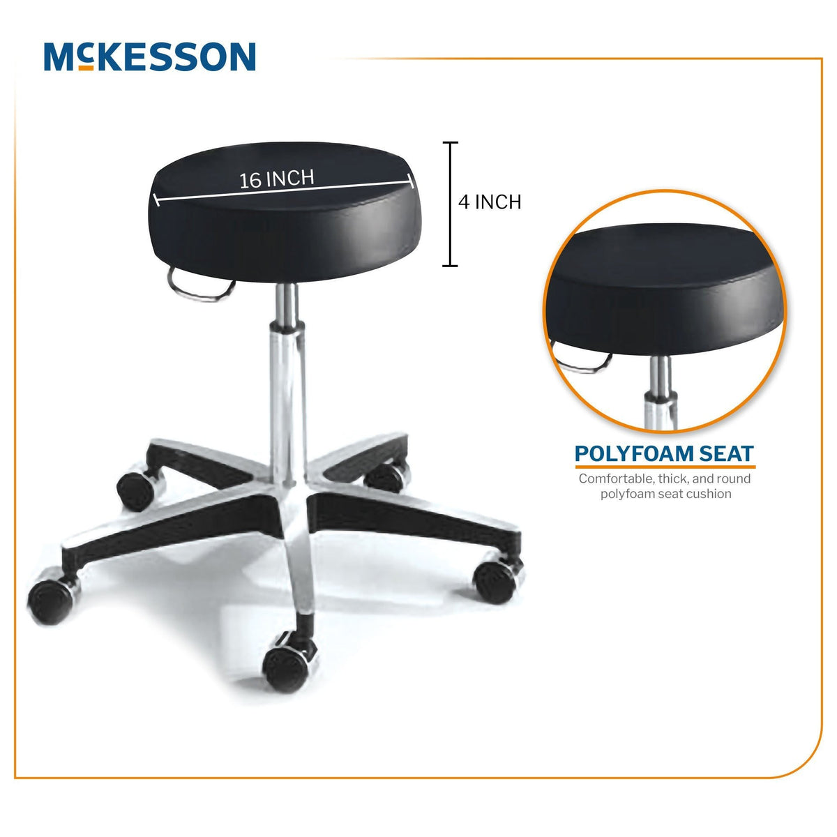 McKesson Round Pneumatic Exam Stool Without Backrest, Black, 5 Casters - 81-11001US393-Single - LL Medico