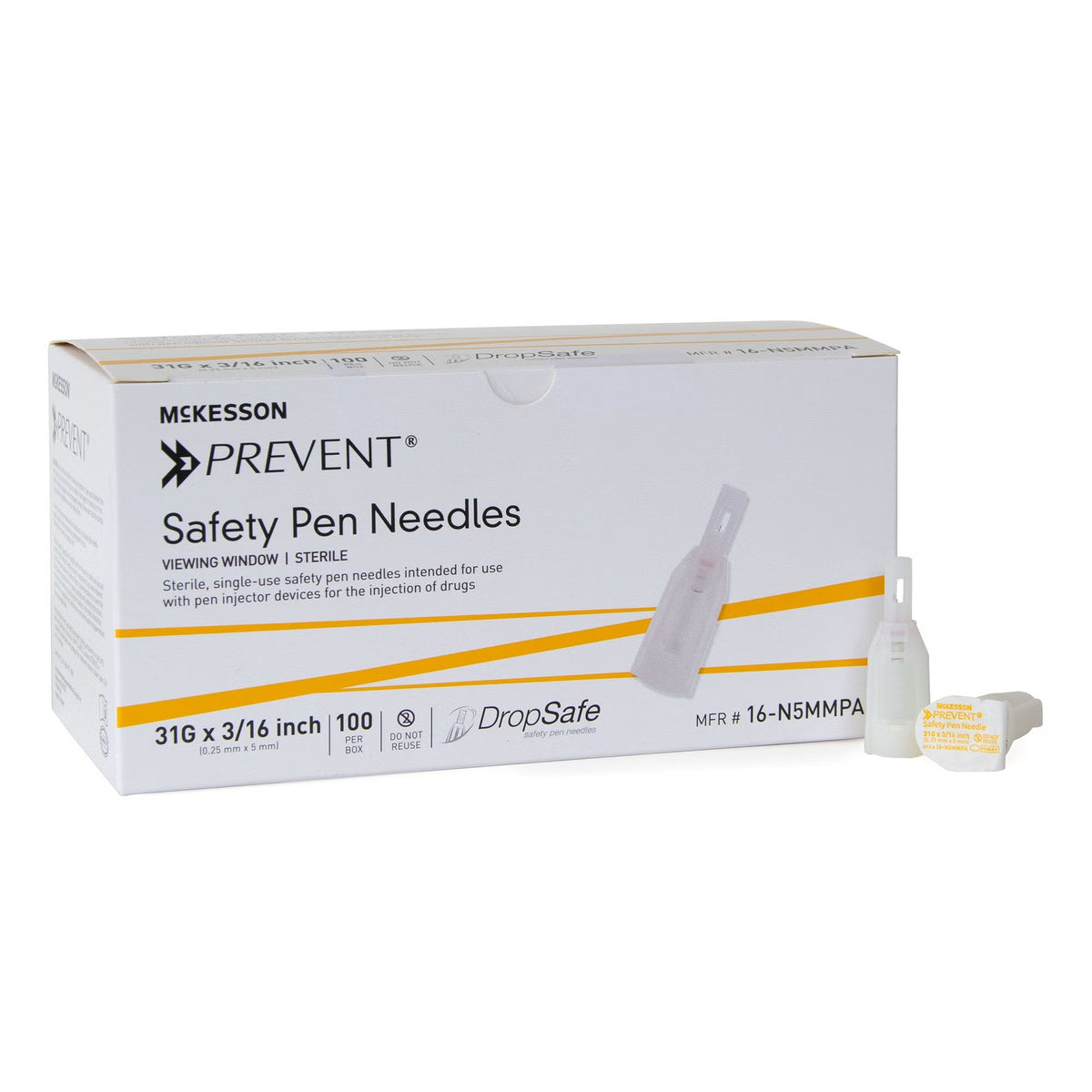McKesson Safety Insulin Pen Needle, 31 Gauge, 5 mm - 16-N5MMPA-Box - LL Medico