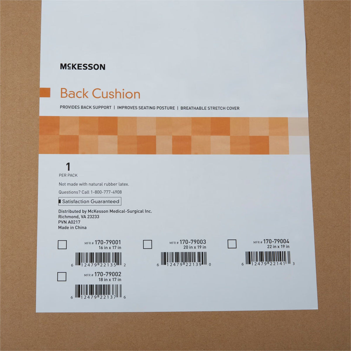 McKesson Seat Back Cushion for Wheelchairs, Standard, 18" x 17" - 170-79002-Single - LL Medico