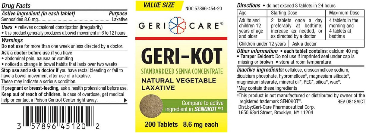 Label for McKesson Senna Laxative, 8.6 mg, featuring drug facts, dosage instructions, warnings, barcode, and ingredient list. Contains standardized sennosides from senna concentrate for gentle relief. Brand: McKesson.