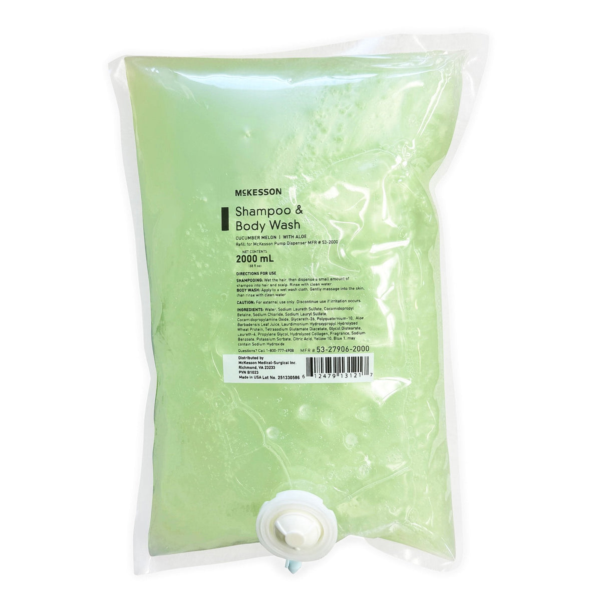 McKesson Shampoo and Body Wash Dispenser Refill Bag 2000 mL, Cucumber Melon - 53-27906-2000-Single - LL Medico