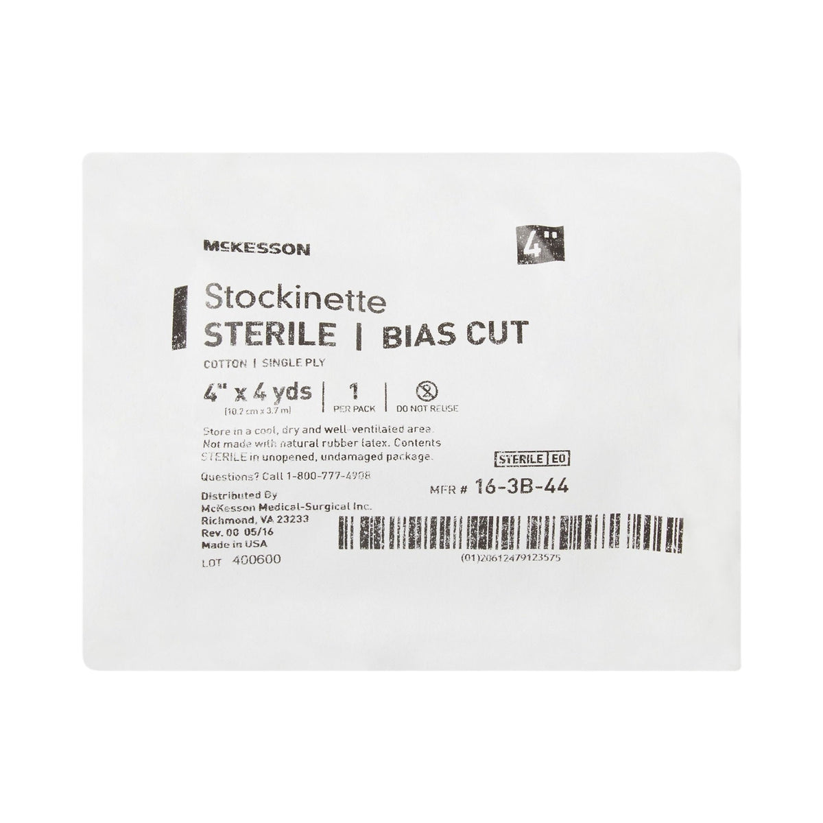 McKesson Stockinette Sterile Bias Cut Cotton, Single Ply, 4" x 4 Yard - 16-3B-44-Single - LL Medico