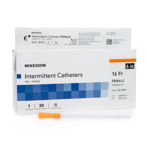 McKesson Straight Tip PVC Urethral Catheter, Female - 16-F610-Box - LL Medico