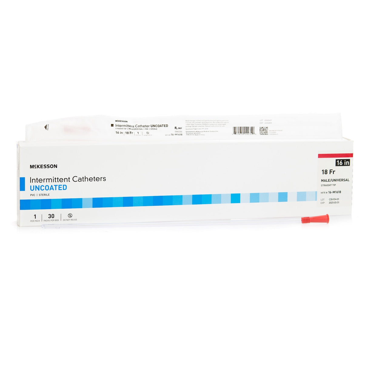 McKesson Straight Tip PVC Urethral Catheter, Male - 16-M1618-Box - LL Medico