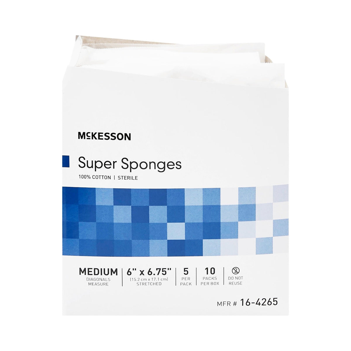 McKesson Super Sponges Fluff Dressing, Sterile, 6 x 6.75", 5 Per Pack - 16-42626-Box - LL Medico