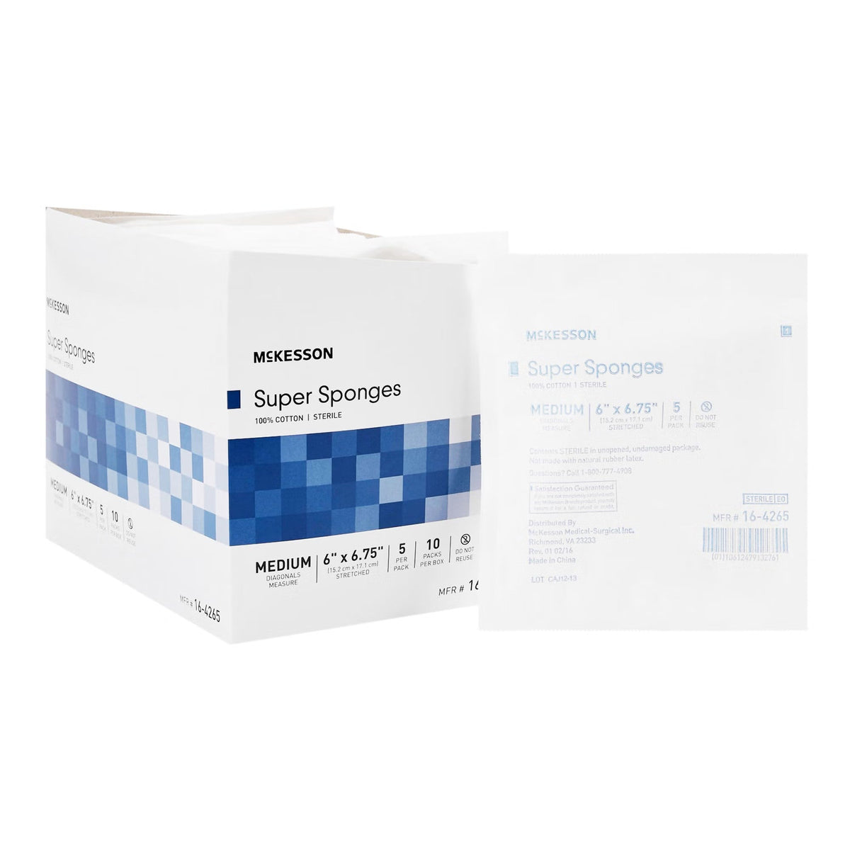 McKesson Super Sponges Fluff Dressing, Sterile, 6 x 6.75", 5 Per Pack - 16-42626-Box - LL Medico