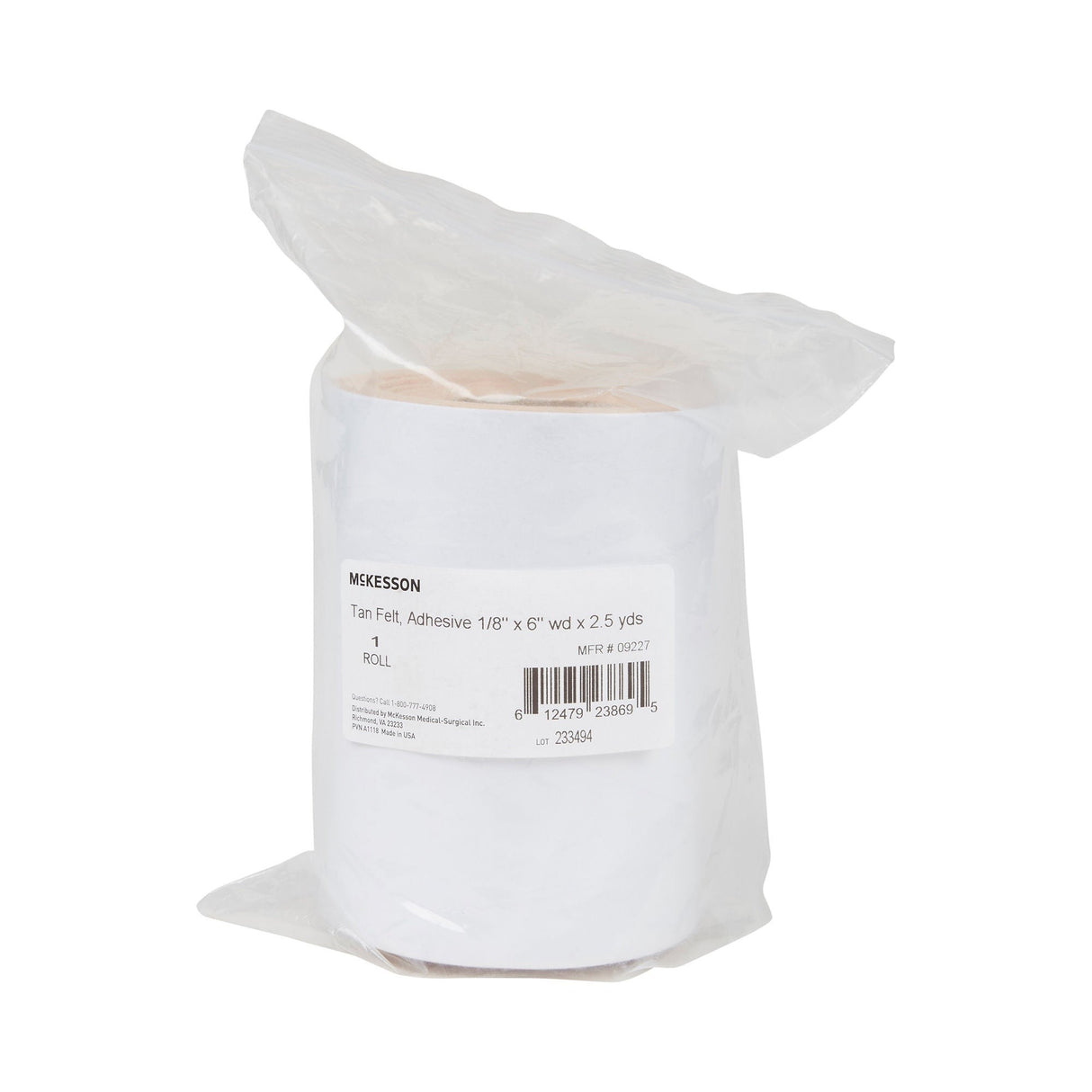 McKesson Tan Felt Adhesive Orthopedic Roll, 1/8" x 6" x 2.5 Yard - 09227-Single - LL Medico