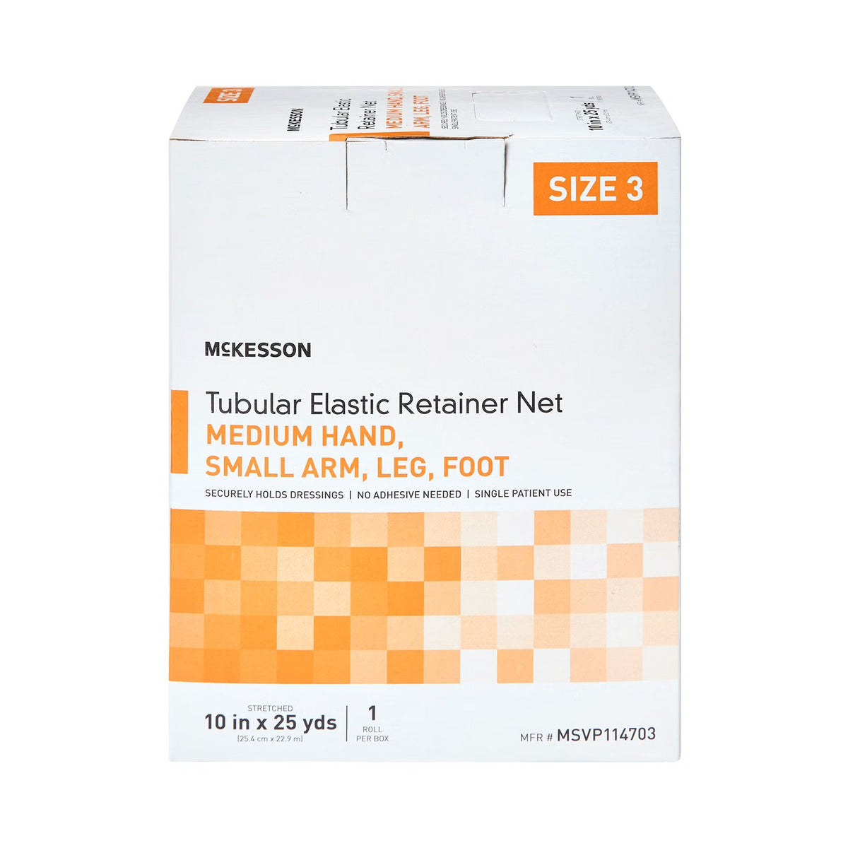 McKesson Tubular Elastic Retainer Net, Non-Sterile, Medium Hand/Small Arm, Leg, Foot, Size 3, 10 In x 25 Yds - MSVP114703-Box - LL Medico