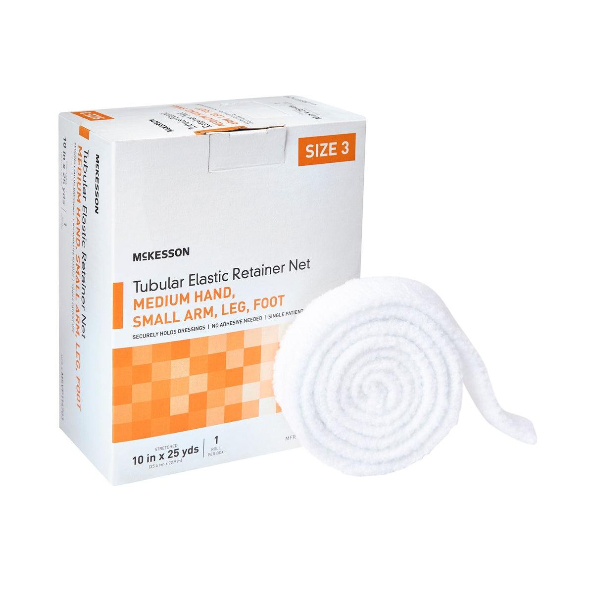 McKesson Tubular Elastic Retainer Net, Non-Sterile, Medium Hand/Small Arm, Leg, Foot, Size 3, 10 In x 25 Yds - MSVP114703-Box - LL Medico