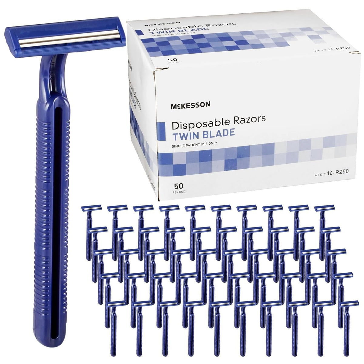 McKesson Twin Blade Disposable Razor, Blue - 16-RZ50-Single - LL Medico