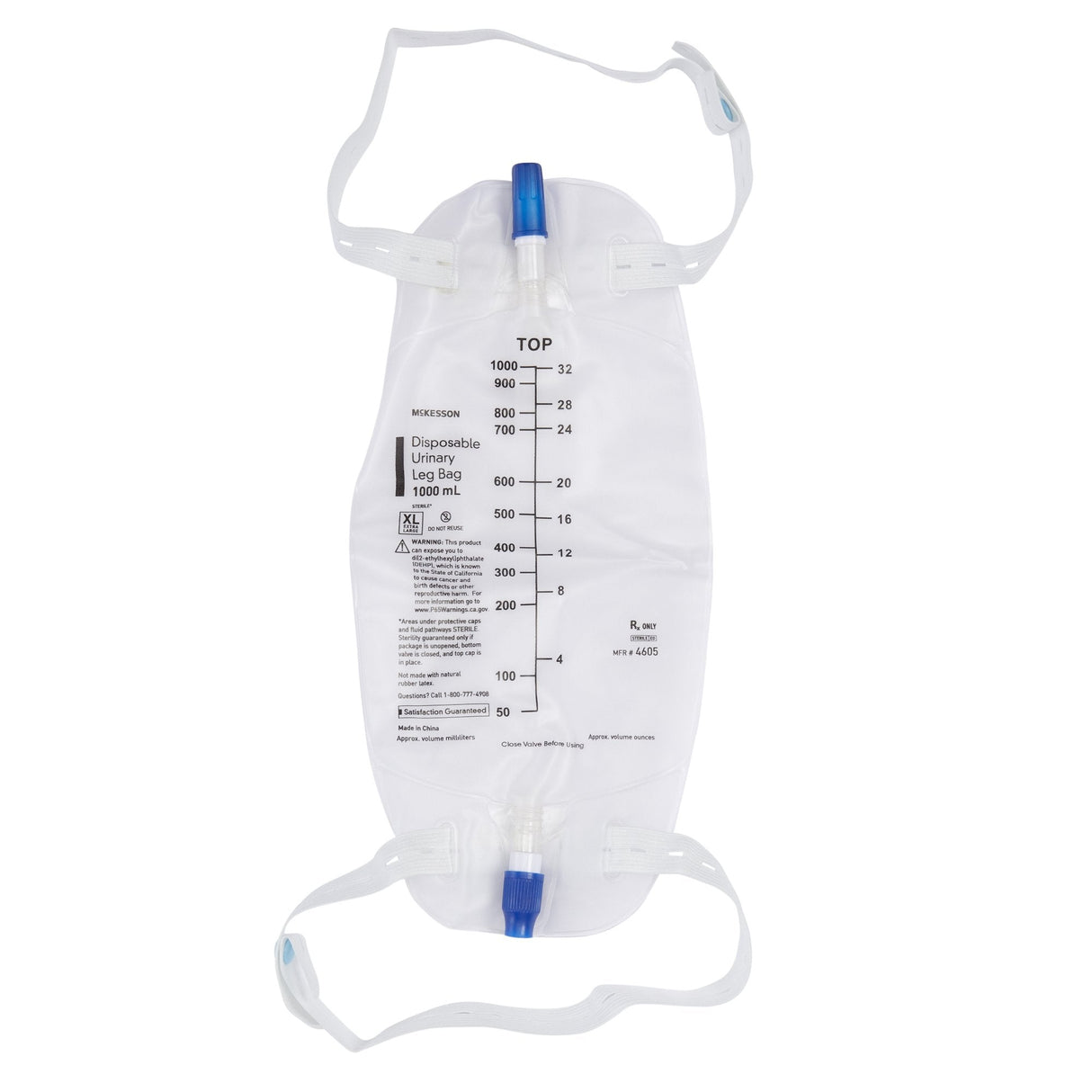 McKesson Urinary Leg Bag with Anti - Reflux Valve, 1000 mL - 4605-Single - LL Medico