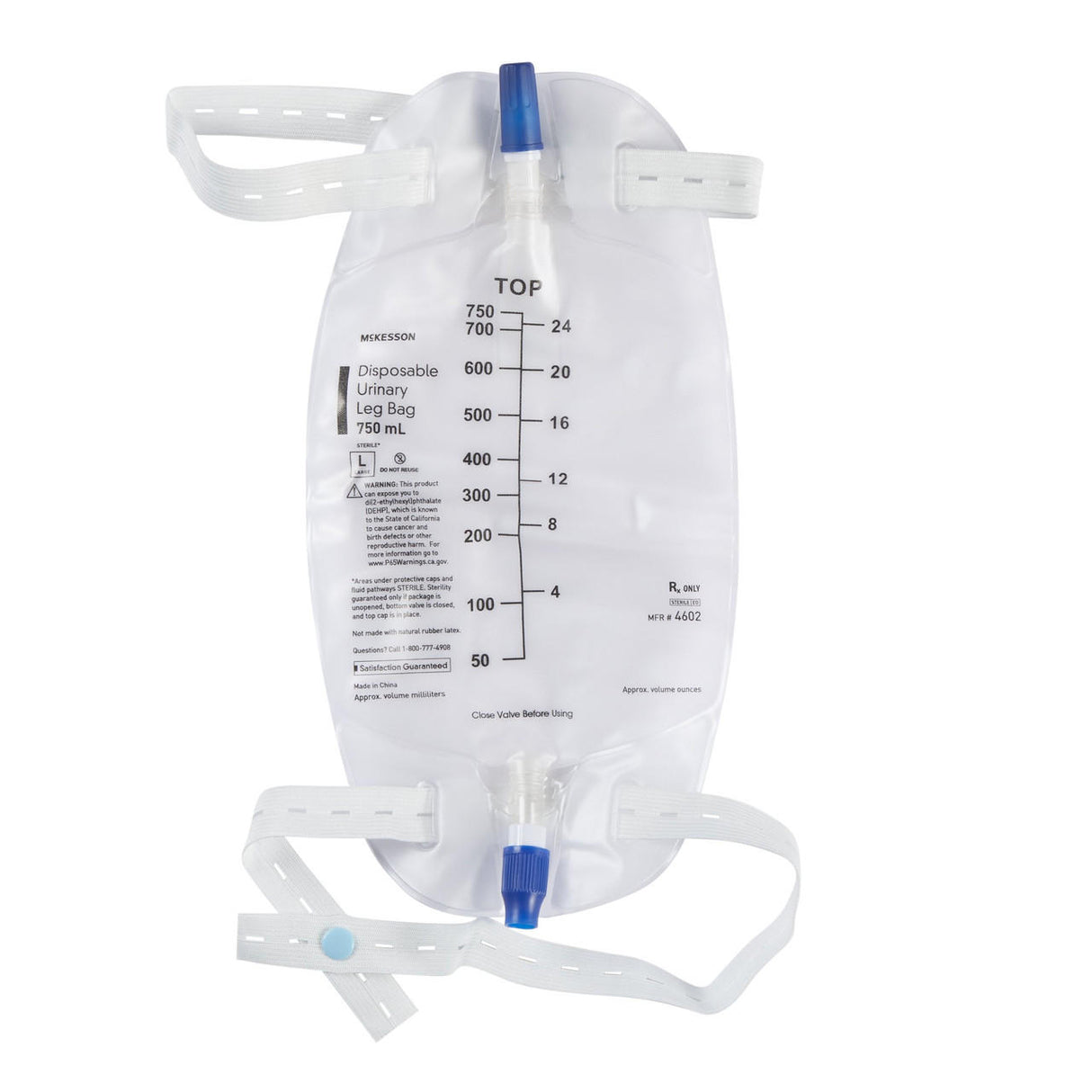McKesson Urinary Leg Bag with Anti - Reflux Valve, 750 mL - 4602-Single - LL Medico