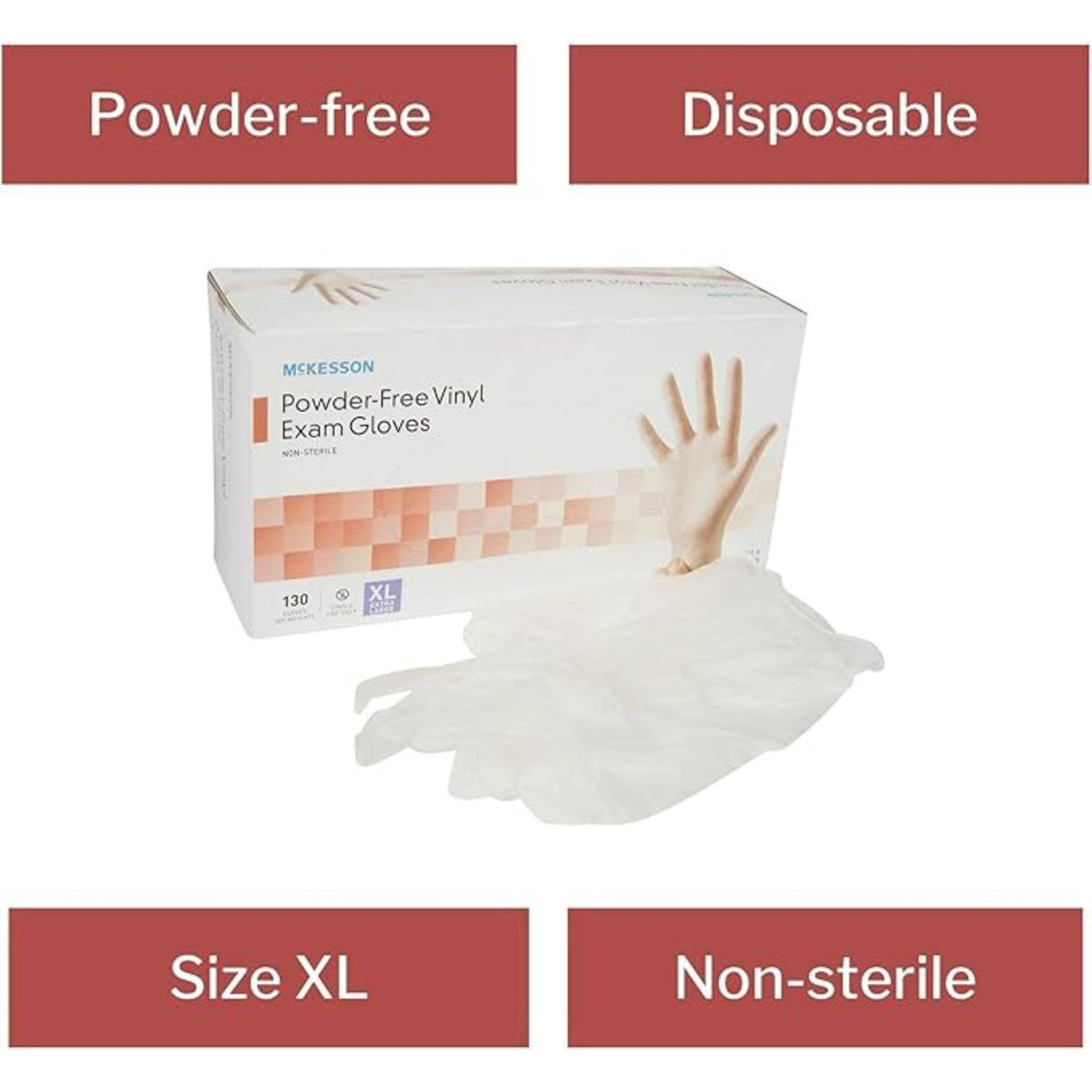McKesson Vinyl Exam Gloves, Powder-Free, Extra Large - 14-170-Box - LL Medico