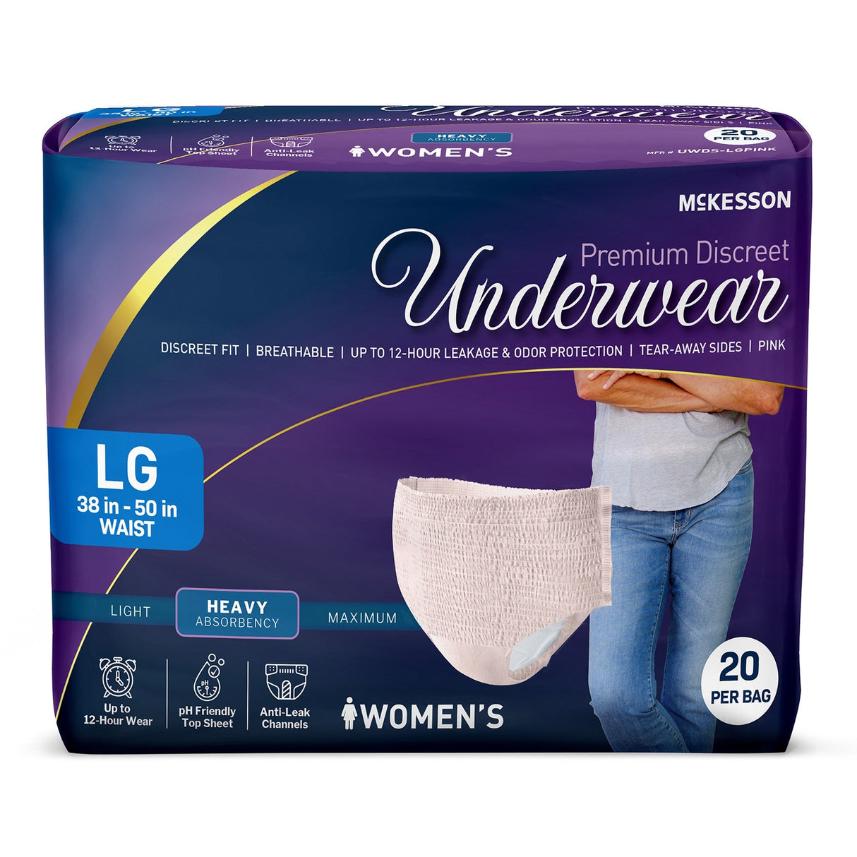 McKesson Women's Premium Discreet Pull On Absorbent Underwear, Heavy - UWDS-LGPINK-Pack - LL Medico