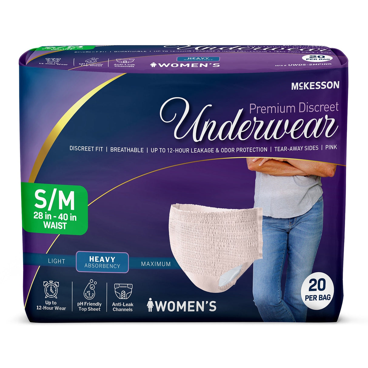 McKesson Women's Premium Discreet Pull On Absorbent Underwear, Heavy - UWDS-SMPINK-Pack - LL Medico