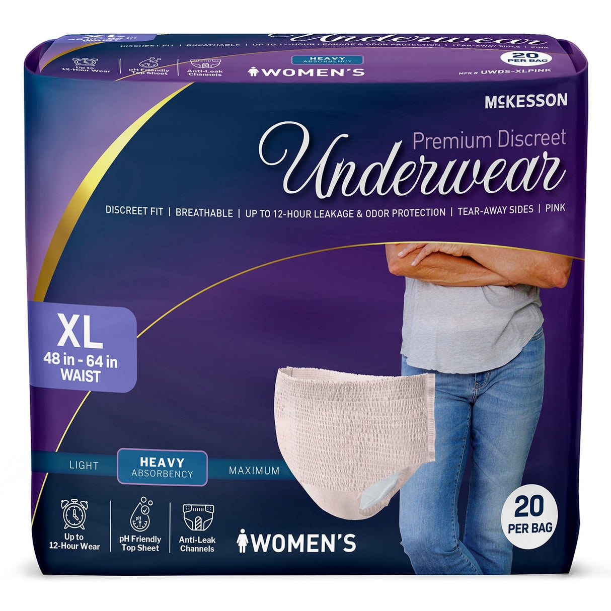 McKesson Women's Premium Discreet Pull On Absorbent Underwear, Heavy - UWDS-XLPINK-Pack - LL Medico