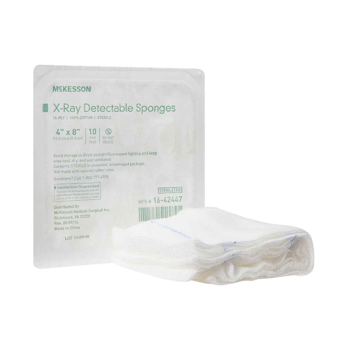 McKesson X-Ray Detectable Sponges, 16-Ply, Sterile, 4" x 8" - 16-42447-Tray - LL Medico