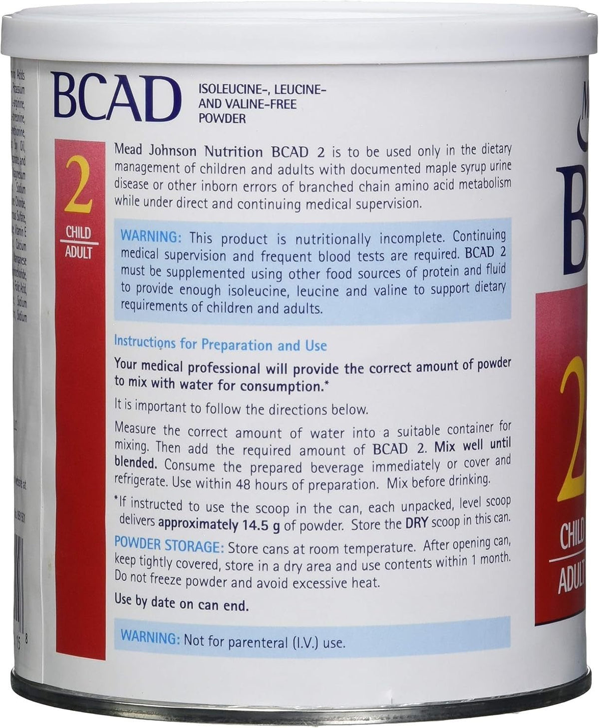 Mead Johnson BCAD 2 Medical Food Powder, Vanilla, 1 lb - 891501-Single - LL Medico