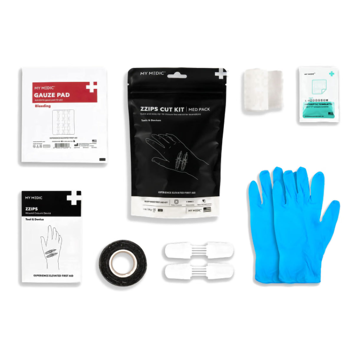Med Packs Zzips First Aid Kit for Cuts, Lacerations in Portable Pouch