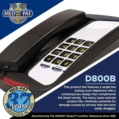 Med-Pat D800 Corded Desk Phone | Adjustable Volume & HAC - D800BK - LL Medico