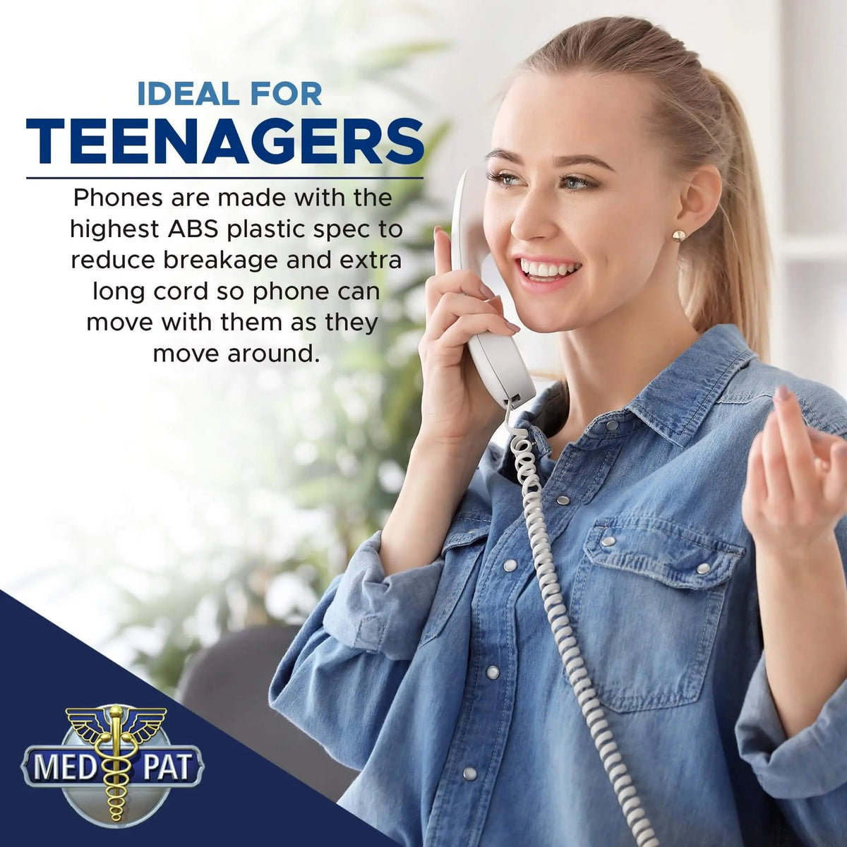 Med-Pat T1C Trimline Corded Phone | Dove Gray & Hearing Aid Compatible