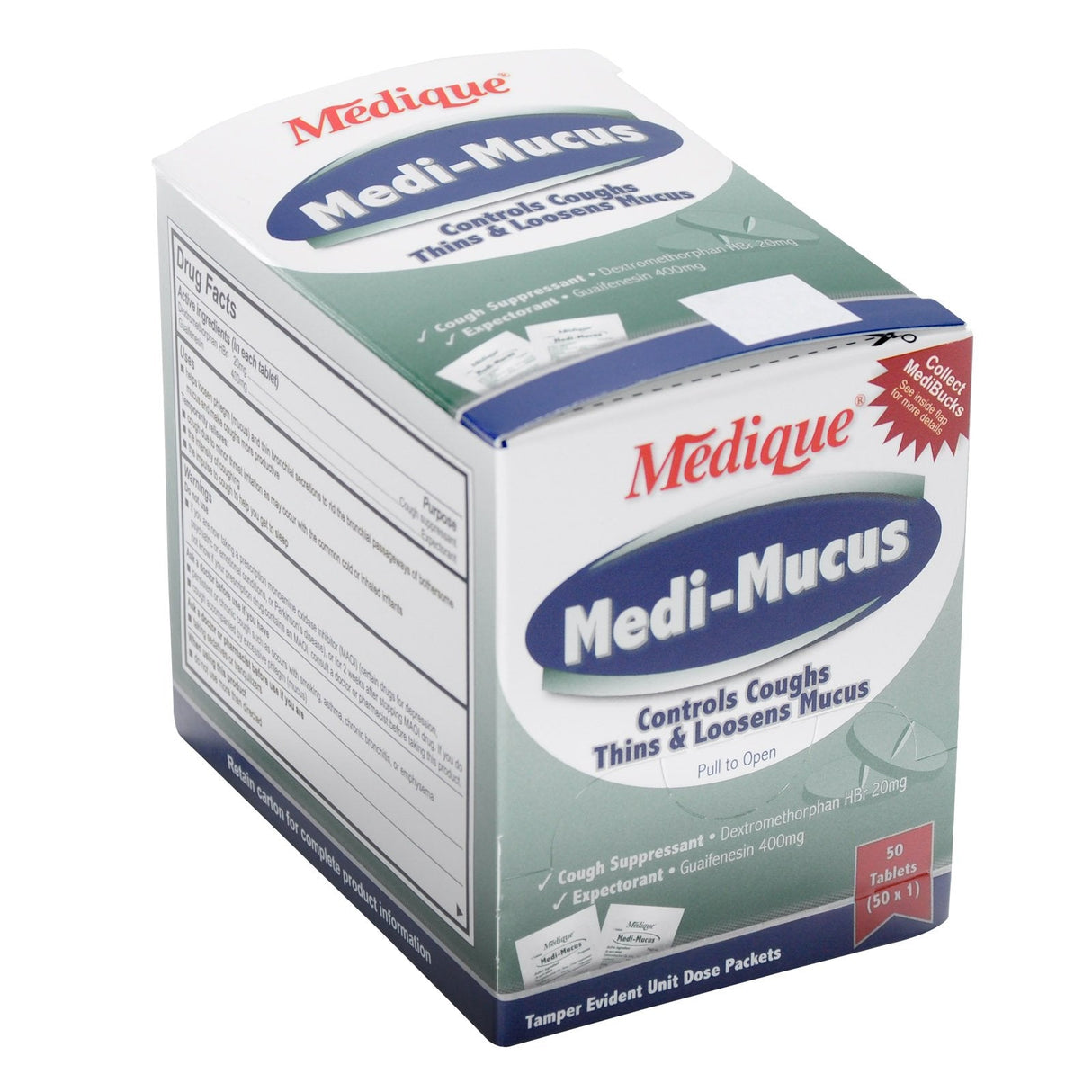 Medique Medi - Mucus - Controls Coughs, Thins & Loosens Mucus - 50 Tablets - 34550-Box - LL Medico