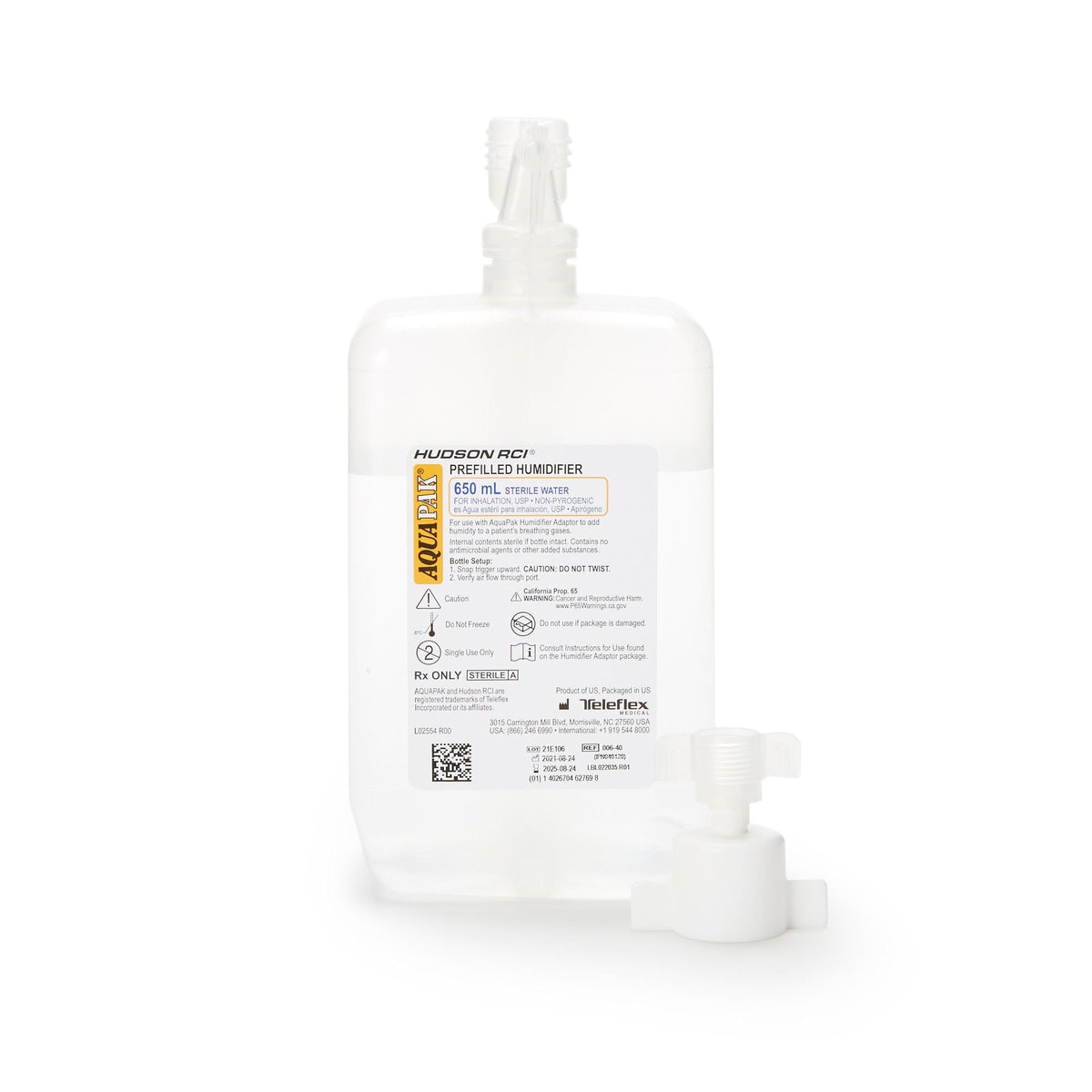 Medline AquaPak Prefilled Humidifier with Adapter, 650 mL - HUD00640-Single - LL Medico