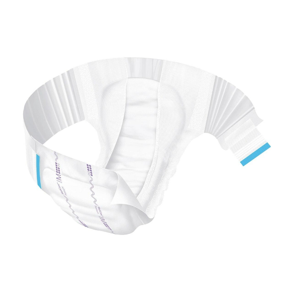 The Molicare Premium Elastic Briefs, 8D by Molicare, featuring adjustable adhesive tabs, elastic side panels, and super plus absorbency padding, is displayed open and ready for use against a white background.