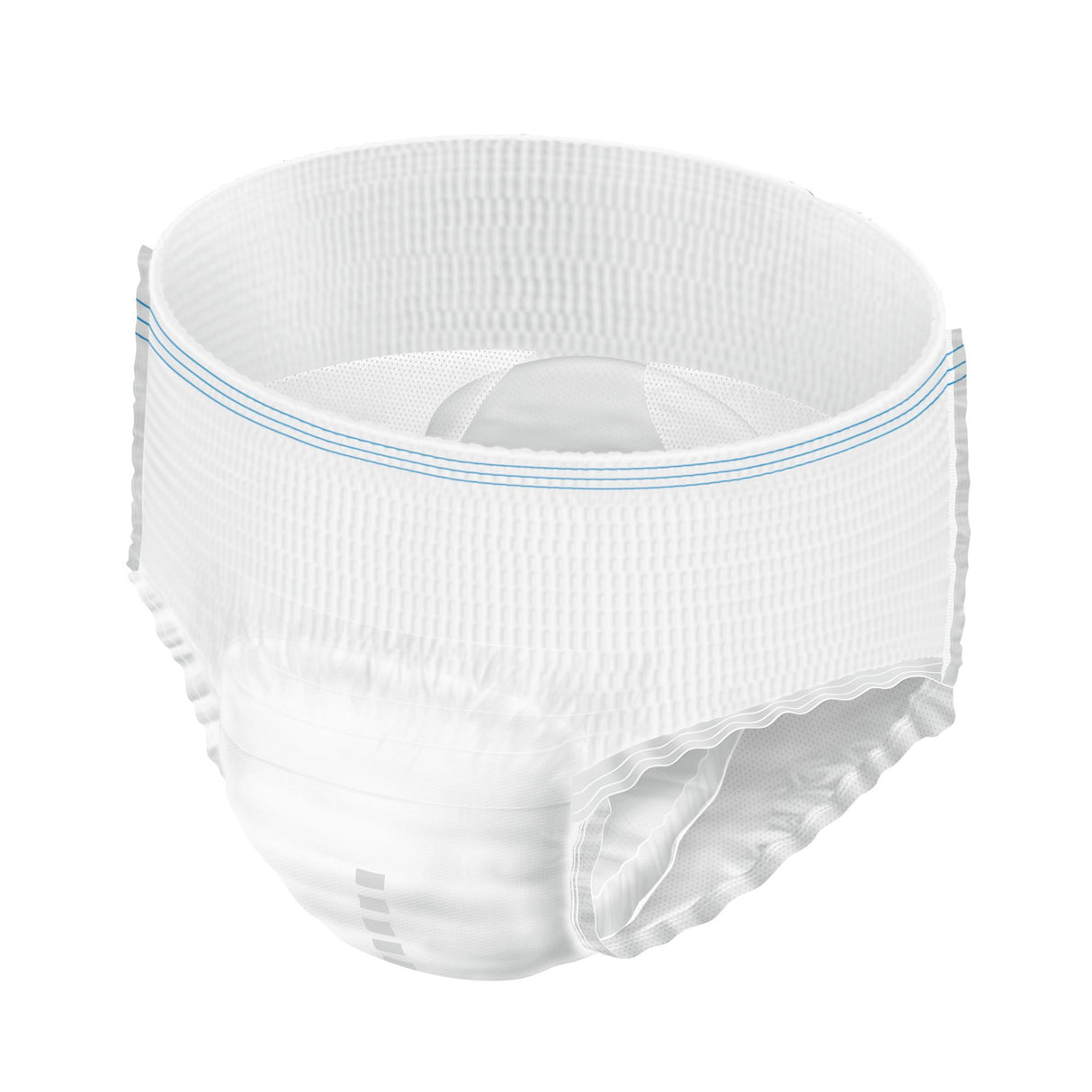 A white Molicare Premium Mobile 6D Pull-Up Underwear with a blue waistband, designed for adult incontinence, is displayed against a plain white background.