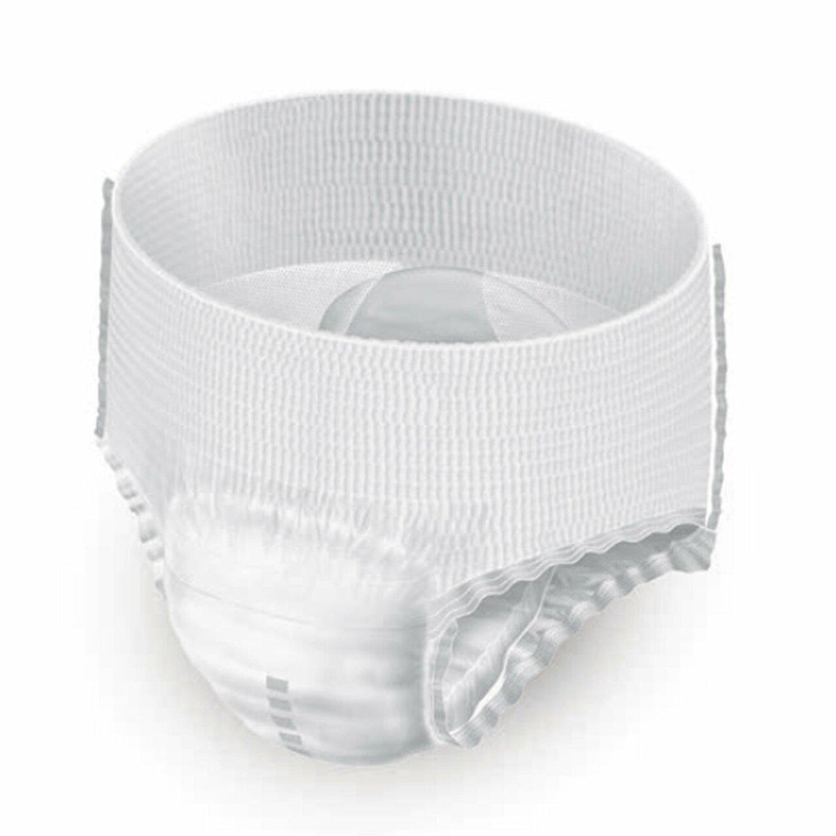 The Molicare MoliCare Premium Mobile 8D Pull-Up Underwear, a white disposable protective underwear for heavy incontinence, is shown unused and upright with elastic waistband and leg openings against a plain white background.