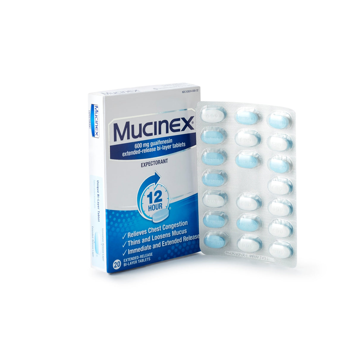 Mucinex 12 - Hour Guaifenesin Extended - Release Bi - Layer Tablets - 63824000832 - LL Medico